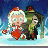 a couple of cartoon characters are standing next to each other and the words gimchun hetslop are on the bottom right