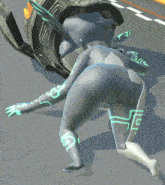 a video game character is laying on the ground with a turtle behind her