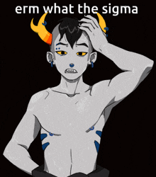 a drawing of a man with horns and the words erm what the sigma above him