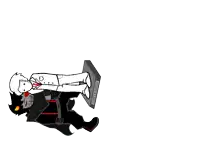 a cartoon drawing of a man laying on a box with the word infinite on it