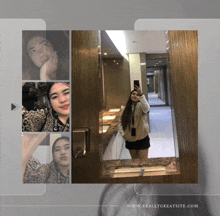 a woman taking a selfie in front of a mirror with the website www.reallygreatsite.com visible