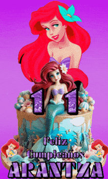 a cake with a mermaid on it and the number 11 on it