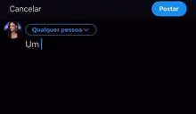 a black screen with a blue button that says post on it
