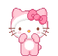 a pixel art of hello kitty wearing a pink bow