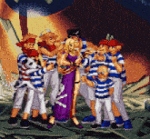 a pixel art of a group of people posing for a picture