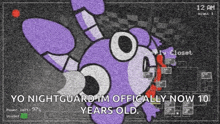 a cartoon of bonnie the bunny from five nights at freddy 's is being played on a video game screen .