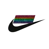 a rainbow colored nike logo with a black outline