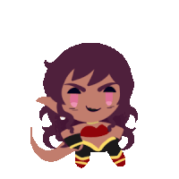 a cartoon drawing of a girl with purple hair and pink eyes