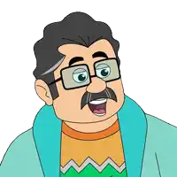 a cartoon man with glasses and a mustache