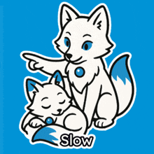 a cartoon drawing of a fox with the word slow underneath it