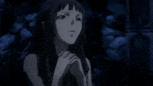 a black and white drawing of a girl with a hand on her face