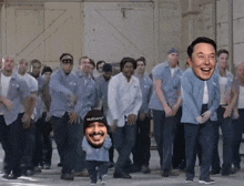 a group of men are dancing and one of them is wearing a mutvers hat