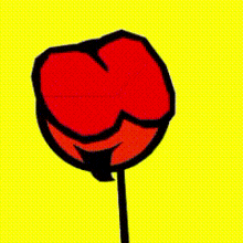 a cartoon drawing of a red apple on a yellow background .