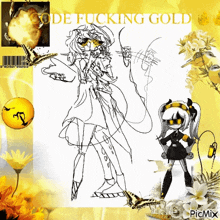 a drawing of a girl with the words " code fucking gold " on the top