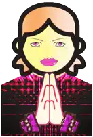 a cartoon of a woman praying with her hands together