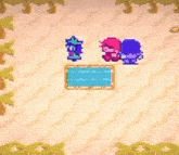a group of pixel art characters standing next to each other in a room with a pool .