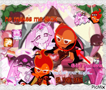 a picture of cartoon characters with the words he makes me sick on the bottom