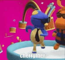 a cartoon character is dancing with the name cherryther written below it