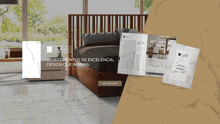 a bedroom with a bed and a brochure that says glamour