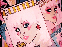 a stack of magazines including one called glitter