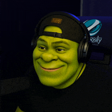shrek is wearing headphones and a hat that says tetris on it
