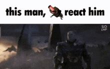 a cartoon of a man holding a coca cola bottle and the words this man react him