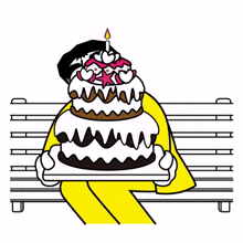 bench man yellow suit cake birthday
