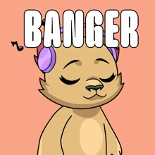 a cartoon cat wearing headphones with banger written on the bottom