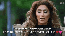 a woman is saying `` i 'm glad you know your place , i do know my place with cutie '' .