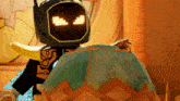 a cartoon character with a helmet that says ' e ' on it