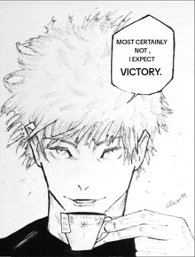 a drawing of a man with a speech bubble saying most certainly not i expect victory