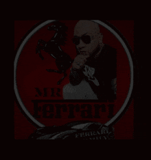a blurry picture of a man with the word ferrari written on it