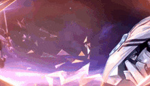 a computer generated image of a person 's face with a purple background and a lot of triangles .