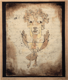 a drawing of a man with a bird 's wings has the year 1923 on the bottom of it