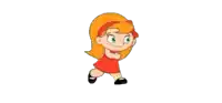 a little girl in a red dress and black shoes is walking