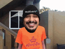 a man wearing a beanie that says multivers x