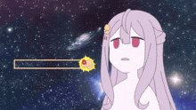 a cartoon of a girl with long purple hair and a flower in her hair
