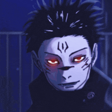 a drawing of a person with red eyes and a tattoo on their face