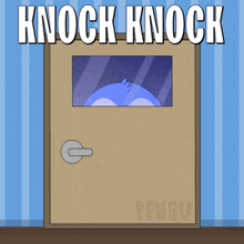 a cartoon illustration of a door with the words knock knock written on it