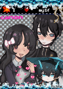 a picture of a girl and a boy with the words " i love my bf "