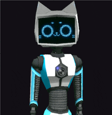 a robot with a cat ear and a screen that says " o.o. "