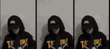 three photos of a man wearing an adidas shirt