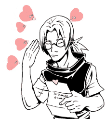 a black and white drawing of a man holding a piece of paper that says " to kaido from "