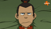 a cartoon of a man with a ponytail and a nickelodeon logo behind him