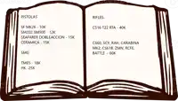 a book is open to a page that says " rifles " on it