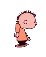a cartoon of a boy with a mohawk and the letter c on his face