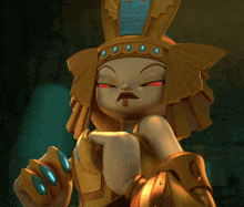 a cartoon character is wearing a gold costume and a hat
