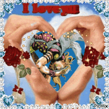 a picture of two hands making a heart with the words " i love you "