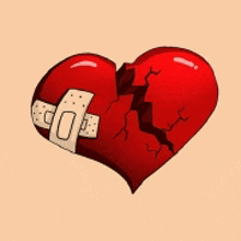 a red broken heart with a bandage on it .