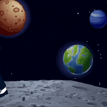 a frog in a top hat stands on the moon holding a globe